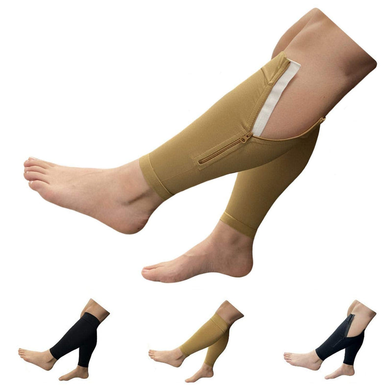 [Australia] - HealthyNees Shin 20-30 mmHg Compression Extra Wide Big Calf Leg Plus Size Sleeve (Beige With Zipper, L/XL) Beige With Zipper 