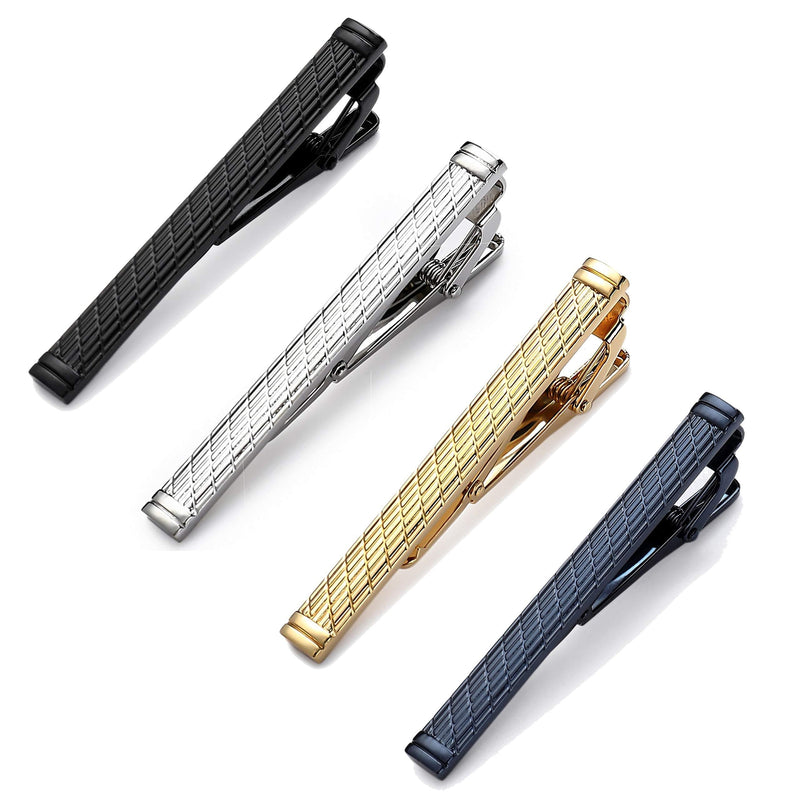 [Australia] - MOZETO Tie Clips for Men, Black Gold Blue Gray Silver Tie Bar Set for Regular Ties, Luxury Box Gift Ideas Shining Style 