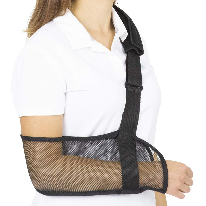 [Australia] - Vive Mesh Shoulder Sling - Arm Brace For Torn Rotator Cuff Injury - Right/Left Support For Men and Women - Adjustable Immobilizer For Shower - Stabilizer For Elbow, Wrist, Thumb Injuries, Dislocation Black 