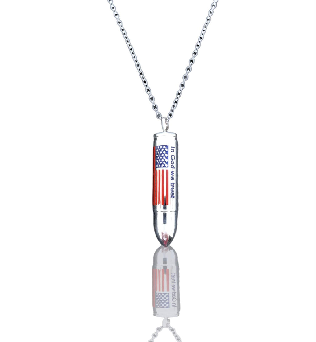 [Australia] - FIKA USA Flag Bullet In God We Trust Cremation Ashes Remembrance Urn Pendant Necklace Jewelry Filling Kit Included 