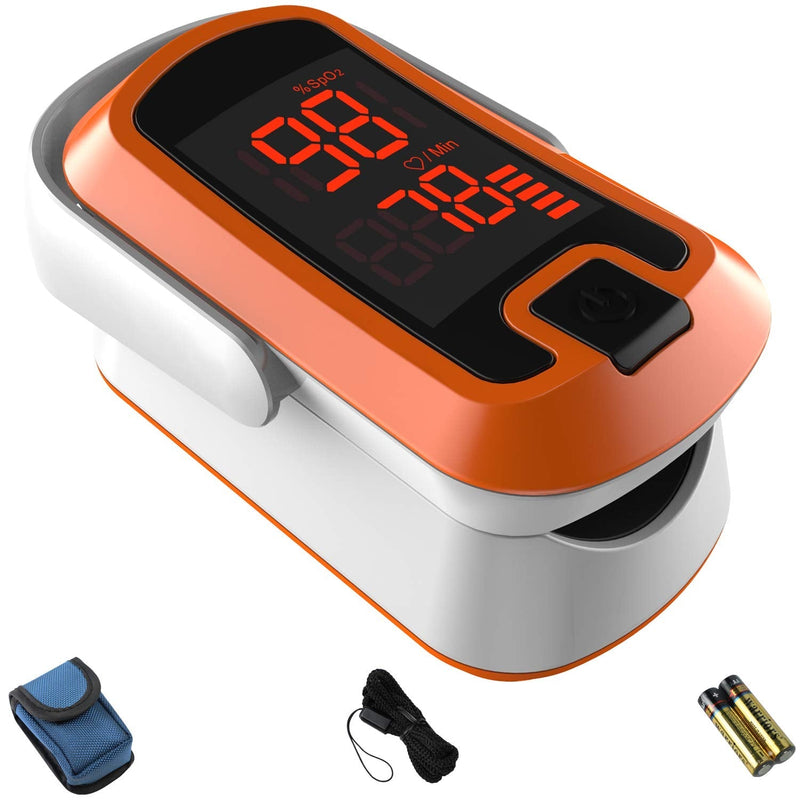 [Australia] - MIBEST Orange LED Finger Pulse Oximeter - Blood Oxygen Saturation Monitor - SPO2 Pulse Oximeter - Portable Oxygen Sensor with Included Batteries - O2 Saturation Monitor with Carry Pouch Orange - LED 