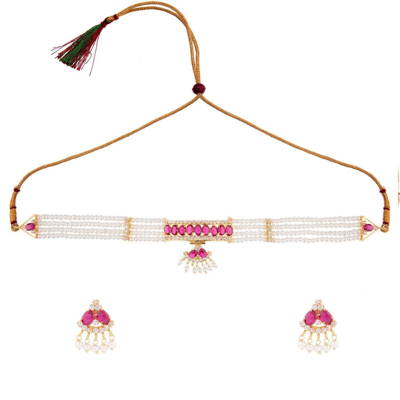 [Australia] - Efulgenz Indian Traditional 18K Gold Tone Plated Ruby Pearl Beaded Collar Strand Moti Choker Necklace Jewelery Festive Costume Accessories for Women and Girls Pink,Pearl 
