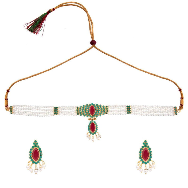 [Australia] - Efulgenz Indian Traditional 18K Gold Tone Plated Ruby Pearl Beaded Collar Strand Moti Choker Necklace Jewelery Festive Costume Accessories for Women and Girls Multicolor 