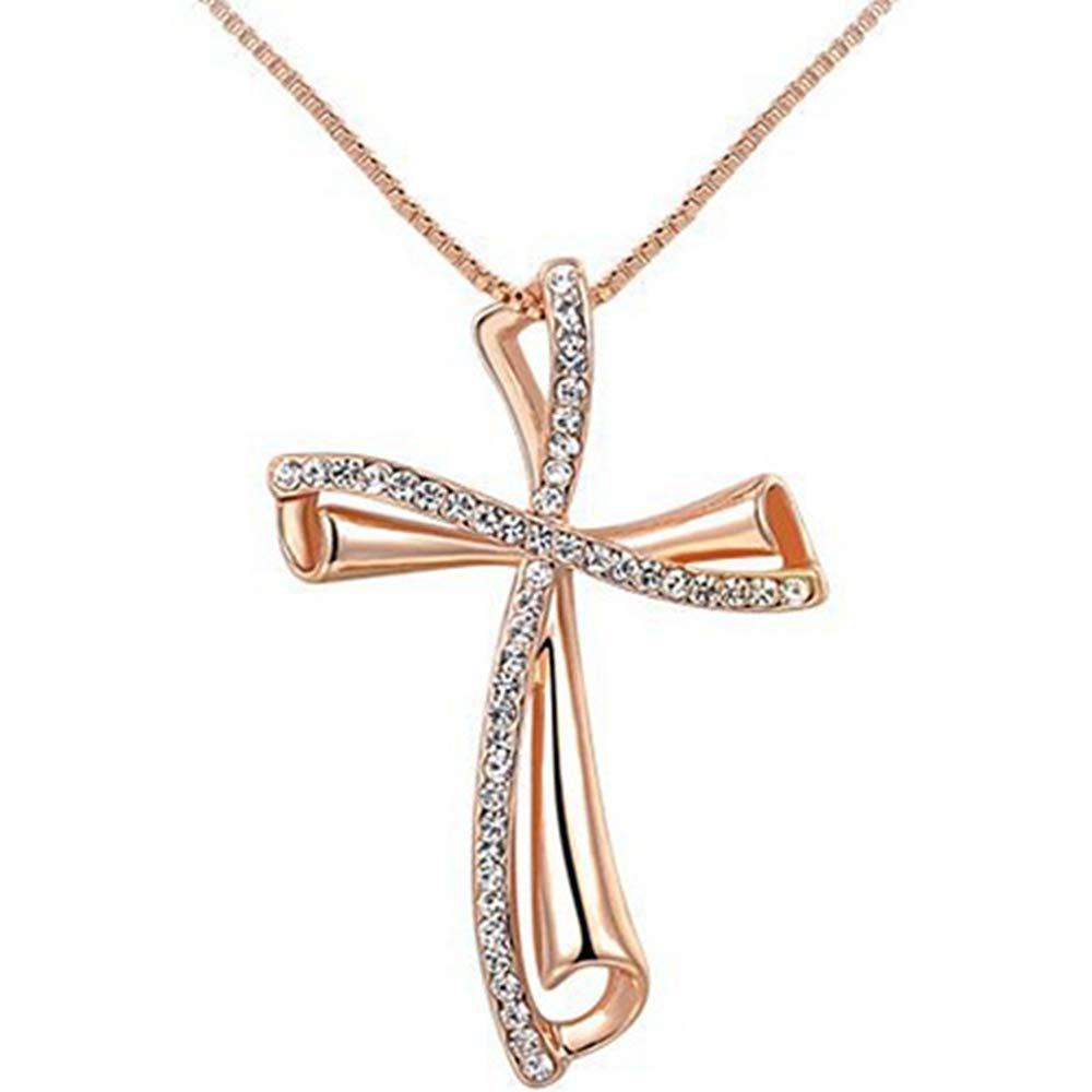 [Australia] - Jude Jewelers Silver Rose Gold Plated Christian Cross Religious Prayer Pendant Necklace 