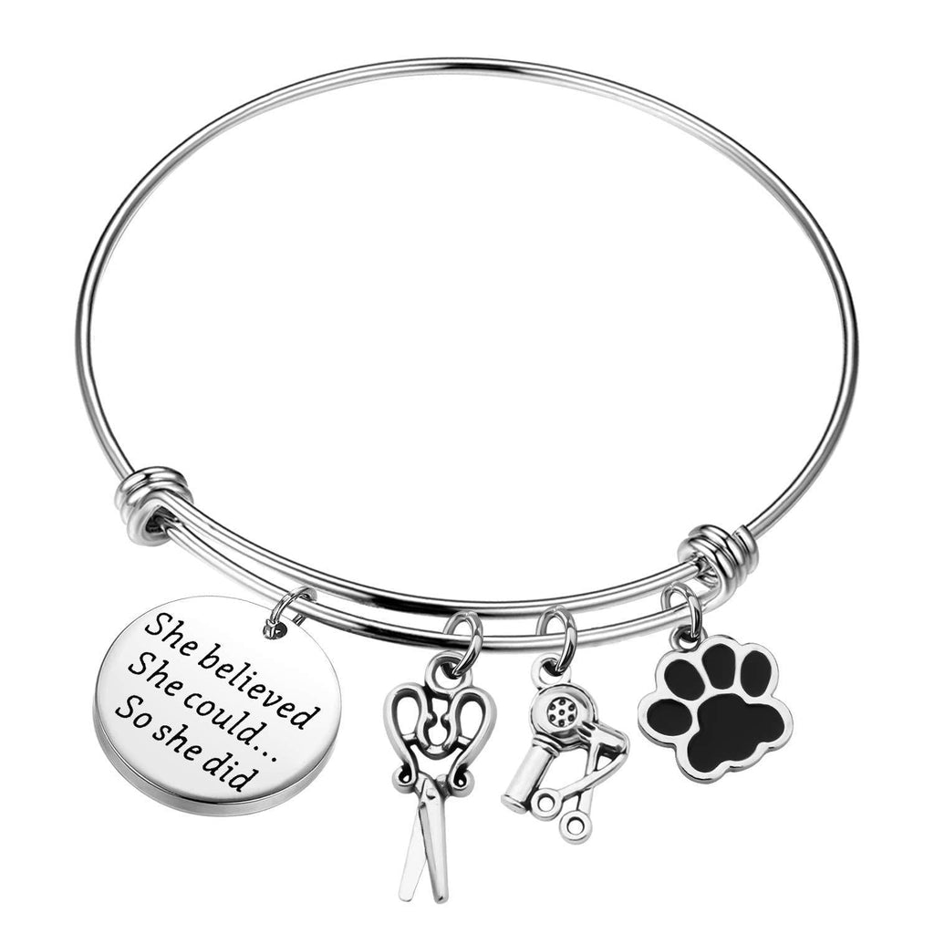 [Australia] - TIIMG Dog Groomer Gift Pet Groomer Jewelry She Believed She Could So She Did Dog Grooming Bracelet Gifts for Dog Lover she believed dog groomer 