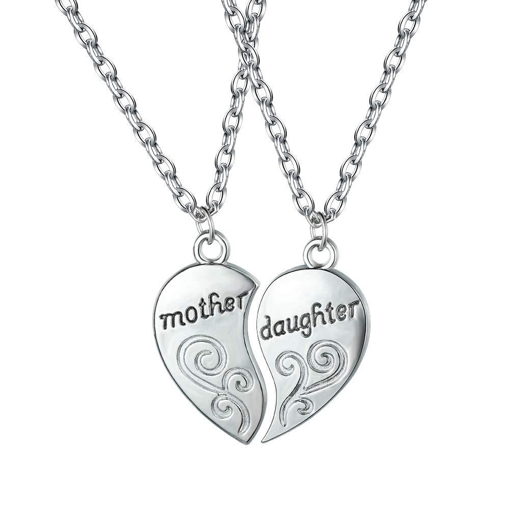 [Australia] - Bamos 2 Pcs Mother & Daughter Heart Necklace Set, Silver Chain Necklace Pendant for Women Girls with Jewelry Gift Box 