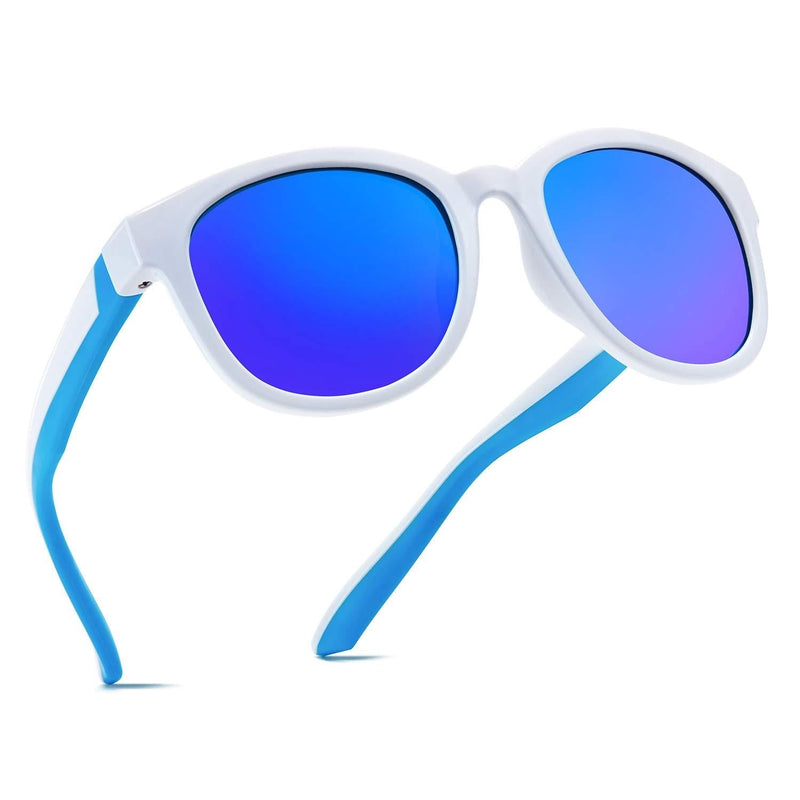 [Australia] - Kids Sunglasses Polarized Sport TPEE Unbreakable Flexible UV Protection for Boys Girls Age 6-12 Bright White/Blue Frame|blue Revo Lense 