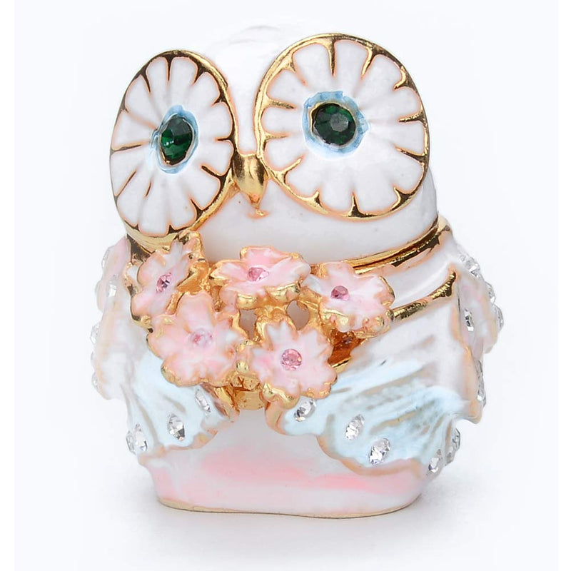 [Australia] - Furuida Cute Big Eyes Owl Holding Pink Bouquet Trinket Box with Hinged Classic Animal Ornaments Unique Gift for Family 