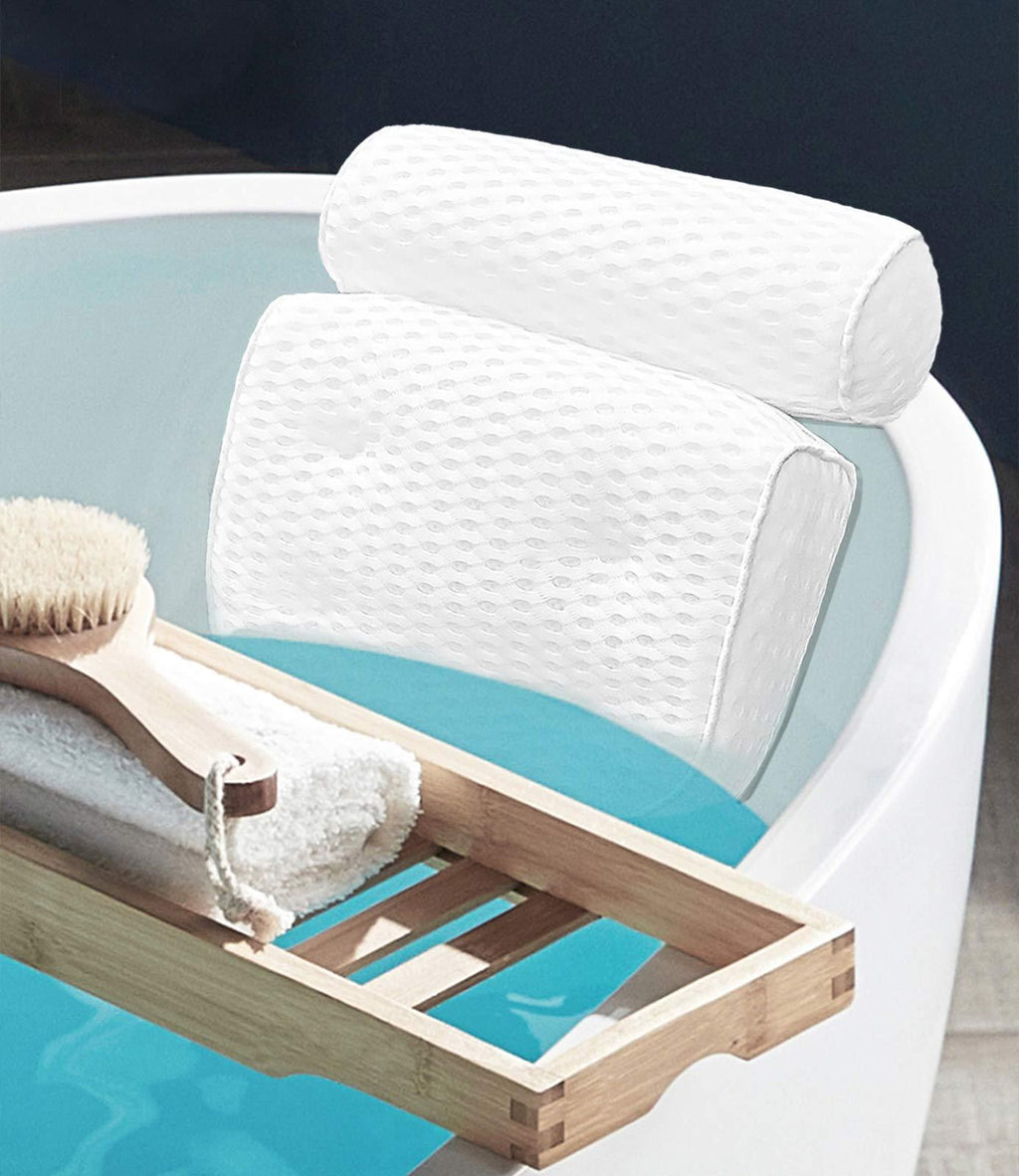 [Australia] - AEROiVi Bath Pillow—Spa Bathtub Pillow Neck and Back Support, Headrest Cushion with Non Slip Suction Cups Luxurious Bath Accessories white 