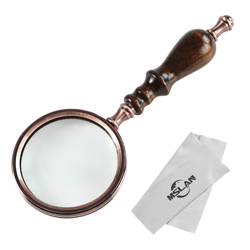 [Australia] - MSLAN Magnifying Glass,10X Antique Copper Handheld with Wooden Handle and Real Glass,Best Reading Magnifier for Elderly,Macular Degeneration 