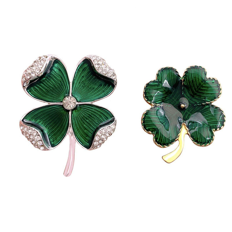 [Australia] - XGALBLA St. Patrick's Day Good Luck Charm Green Four Leaf Shamrock Clover Pin Brooch for Women Girls Green 2 Pcs 