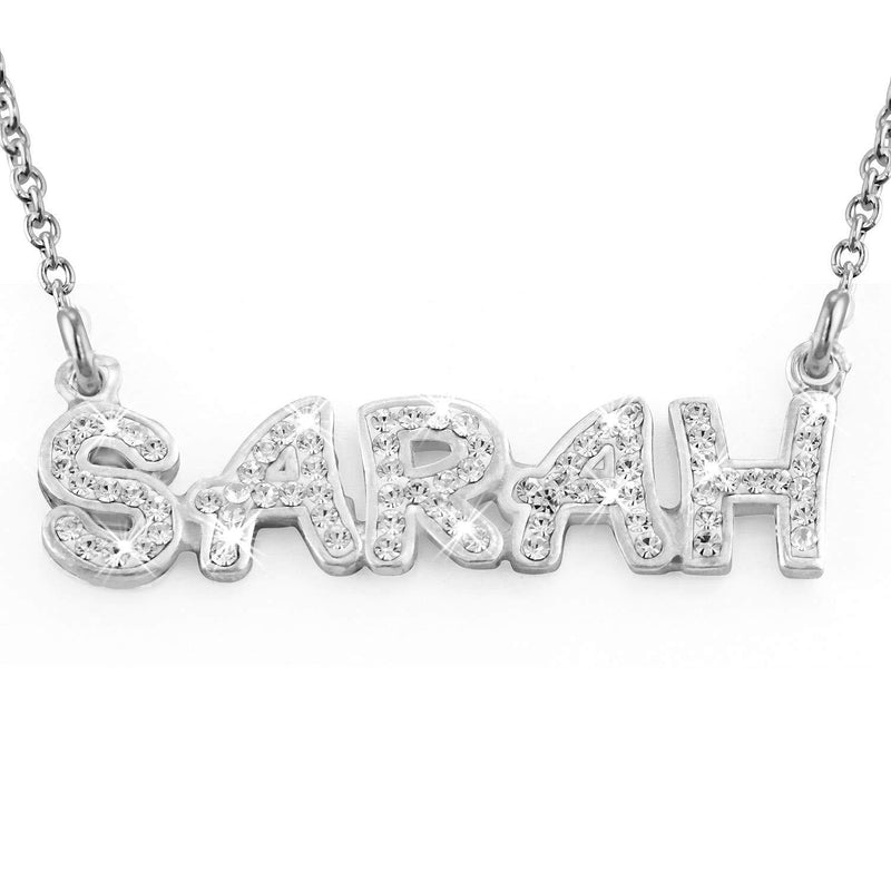 [Australia] - MyNameNecklace Personalized Swarovski Crystal Name Necklace- Custom Nameplate Pendant Silver 925 & Gold Plating Birthday Jewelry Gift Sarah- Silver 925 