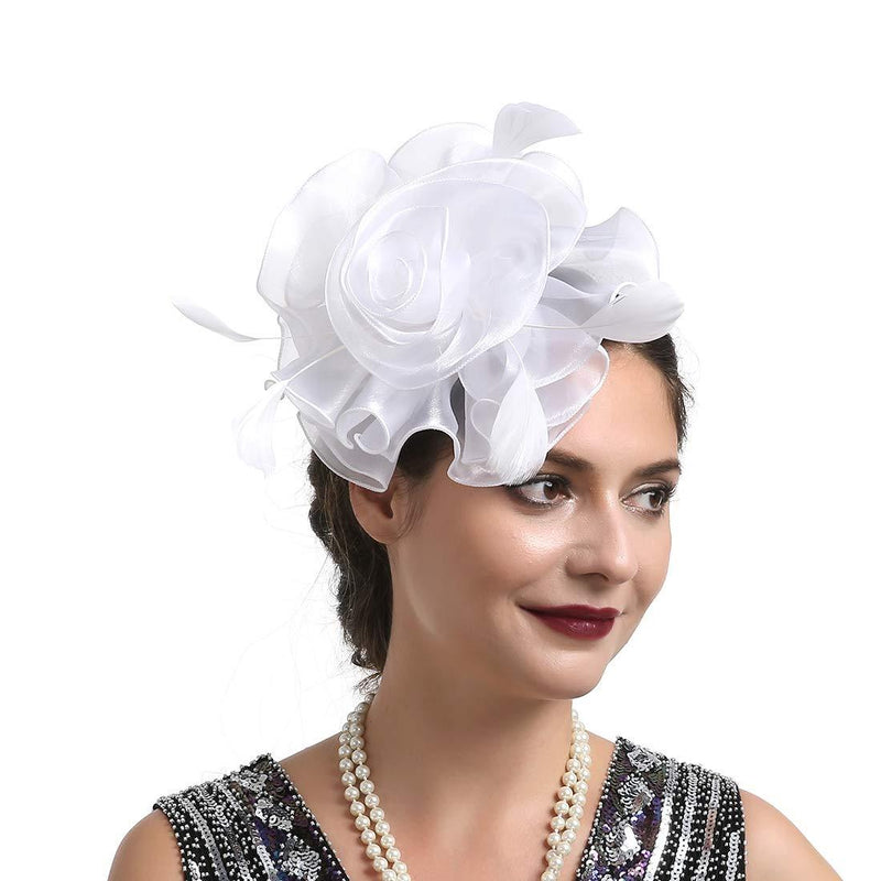 [Australia] - Fascinator Hat 20s Pillbox Hat Cocktail Tea Party Top Hat Derby Kentucky Wedding Headwear for Girls and Women C-white 