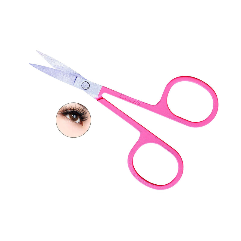 [Australia] - Magnetic eyelash scissors and eyebrow brush, nose hair and beard scissors, carved arc craft scissors, used for eyelash extension stainless steel (pink) 