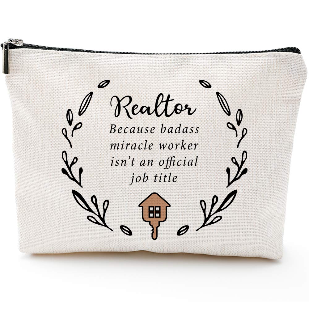 [Australia] - Realtor GIfts for Women- Makeup Bag Gifts, Realtor Miracle Worker Job Title Real Estate Agent Novelty Makeup Bag, Gift Idea For Men Women Co-workers 