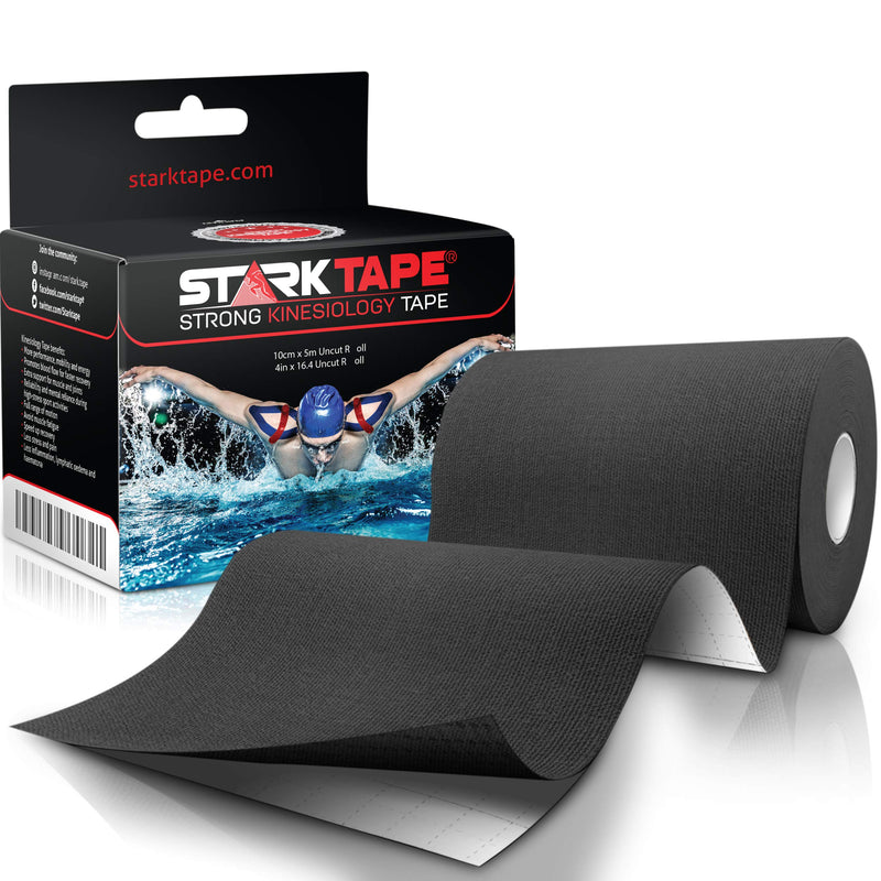 [Australia] - Kinesiology Tape Extra Wide 4" x 16.4' Roll - Designed to Support Athletic Performance, Reduce Muscle Pain. Easy to Use/Apply, Stays on for Several Days – Latex-Free, Waterproof Black 