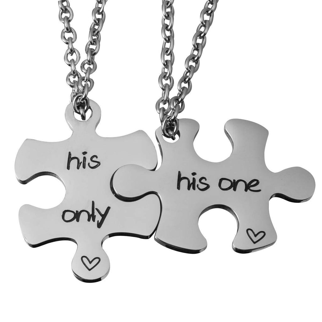[Australia] - omodofo Jigsaw Puzzle Piece Keychains Set of 2 Gay Boyfriend Couples Jewelry LGBT Lesbian Girlfriend Anniversary Valentines Day Wedding Gifts His One & His Only (Necklace) 