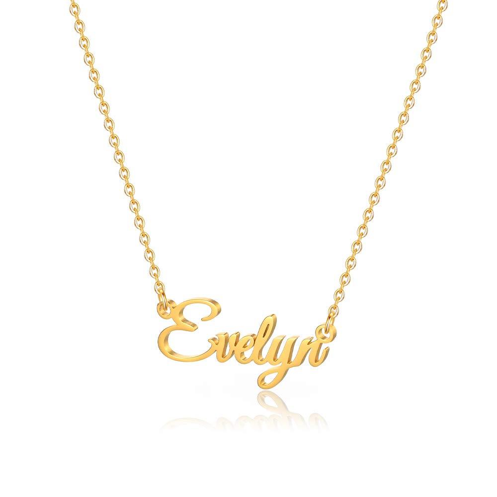 [Australia] - MONOOC Custom Name Necklace Personalized, 14K Gold Plated Personalized Name Necklace Gold Rose Gold Silver Color Stainless Steel Name Plate Necklace for Women Girls Men, Customized Name Word Necklace Evelyn Gold 