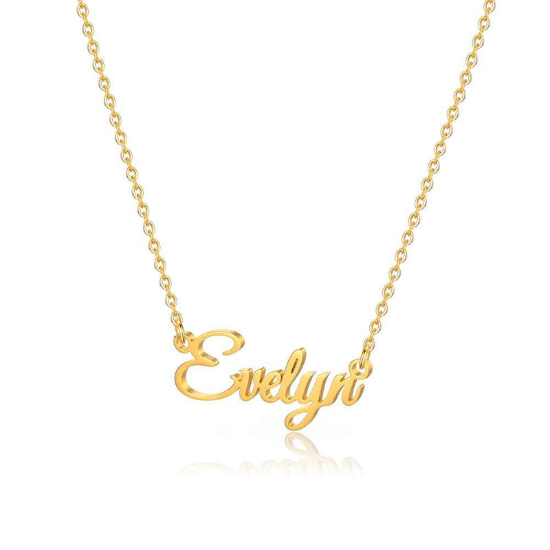 [Australia] - MONOOC Custom Name Necklace Personalized, 14K Gold Plated Personalized Name Necklace Gold Rose Gold Silver Color Stainless Steel Name Plate Necklace for Women Girls Men, Customized Name Word Necklace Evelyn Gold 