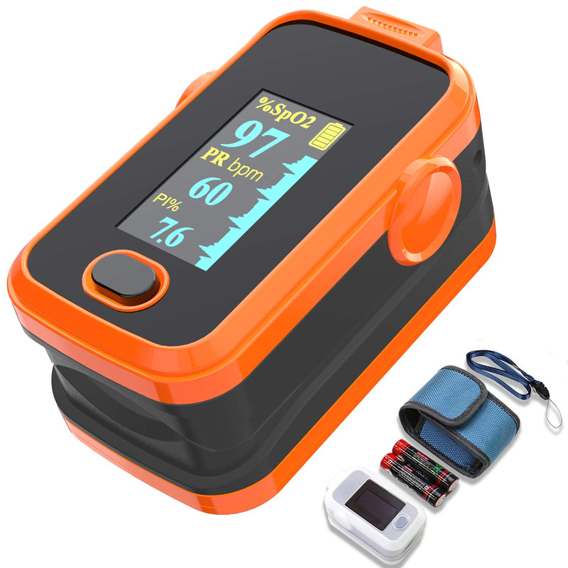 [Australia] - Pulse oximeter fingertip with Plethysmograph and Perfusion Index, Portable Blood Oxygen Saturation Monitor for Heart Rate and SpO2 Level, O2 Monitor Finger for Oxygen,Pulse Ox,Oximetro,(Red-Orange) 