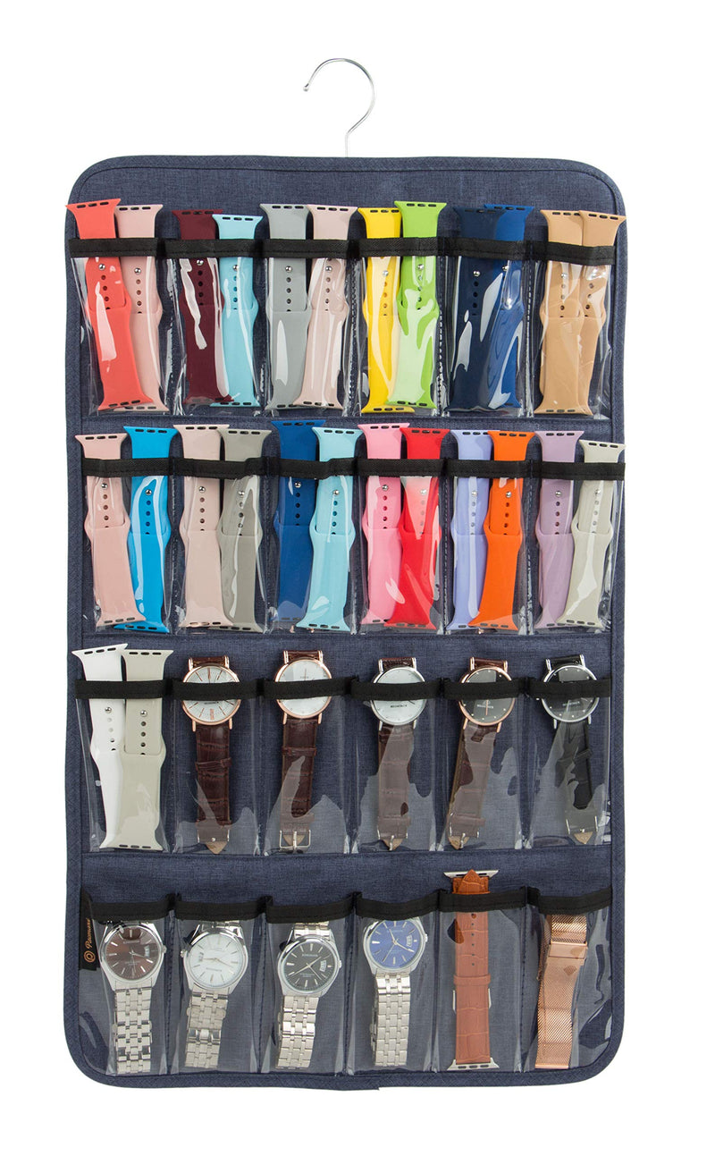 [Australia] - Watch Band Holder, Hanging Watch Strap Holder Compatible with Watches, Watch Band Storage Organizer Stores 48 Watch Bands, or Organizer for 24 Watches. (Blue) Blue 