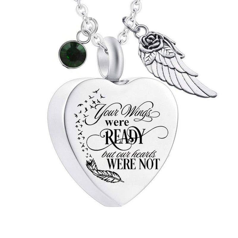 [Australia] - Heart Cremation Urn Necklace for Ashes Urn Jewelry Memorial Pendant with Fill Kit and Gift Velvet Bag - Your wings were ready but our hearts were not May 