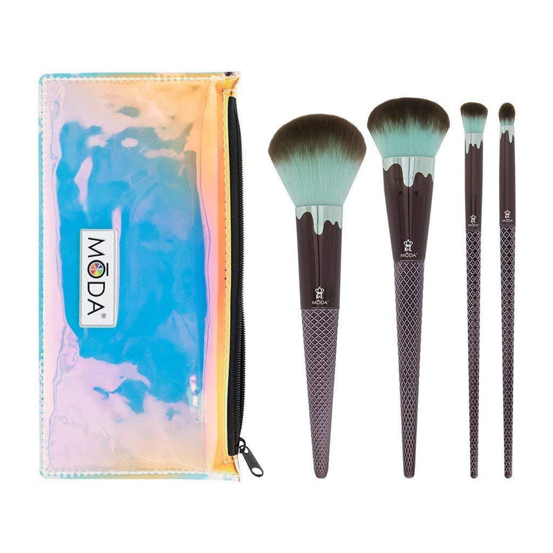[Australia] - MODA Full Size Ice Cream 5pc Full Face Makeup Brush Kit with Pouch Includes, Powder, Complexion, Angle Blender, and Detail Brushes, Mint Chocolate 
