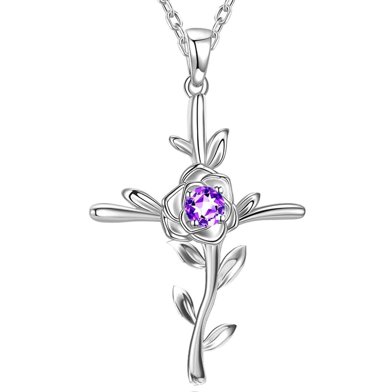 [Australia] - Natural Amethyst Necklace February Birthstone Jewelry for Women Teen Girls Birthday Gifrs Mom Wife Daughter Anniversary Gifts for Her Love Rose Hope Sterling Silver Jewelry 