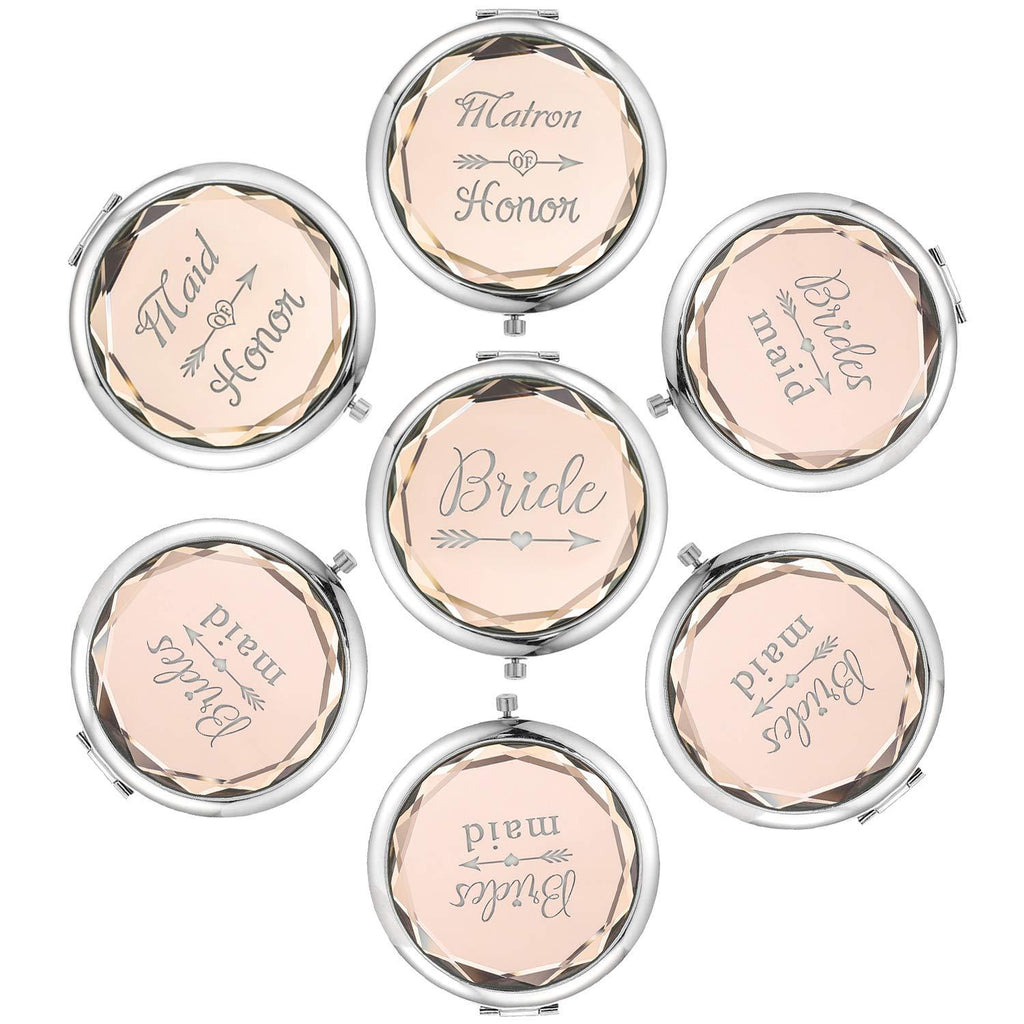 [Australia] - SFHMTL Pack of 7 Compact Pocket Makeup Mirrors Set Include 1 Bride Mirror 1 Maid of Honor Mirror 1 Matron of Honor Mirror and 4 Bridesmaid Mirrors Wedding Bridesmaid Proposal Gifts (Champagne) Champagne 