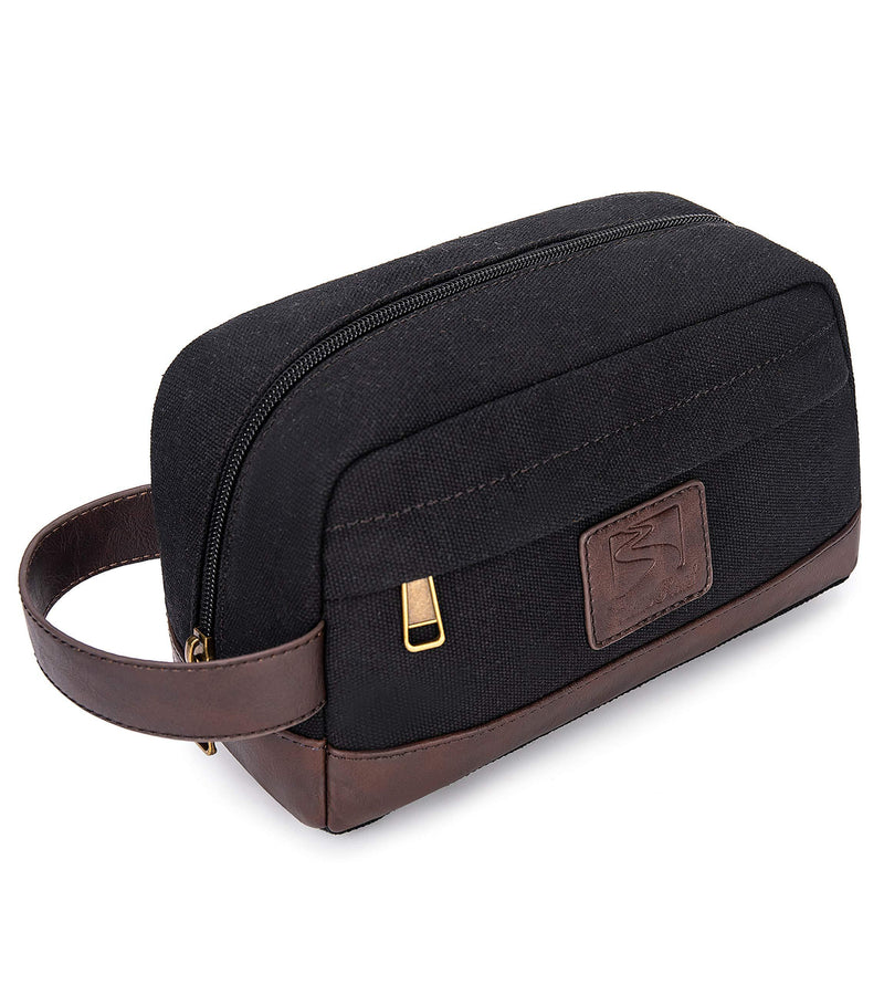 [Australia] - Toiletry Bag Travel Canvas Mens Leather Makeup Bag Organizer Cosmetic Bag Mens Shaving Bag Dopp Kits Black… 