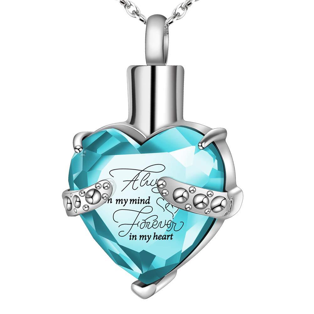 [Australia] - XIUDA Birthstone Crystal Urn Necklace Heart Memorial Keepsake Pendant Ash Holder Cremation Jewelry for Ashes Blue 