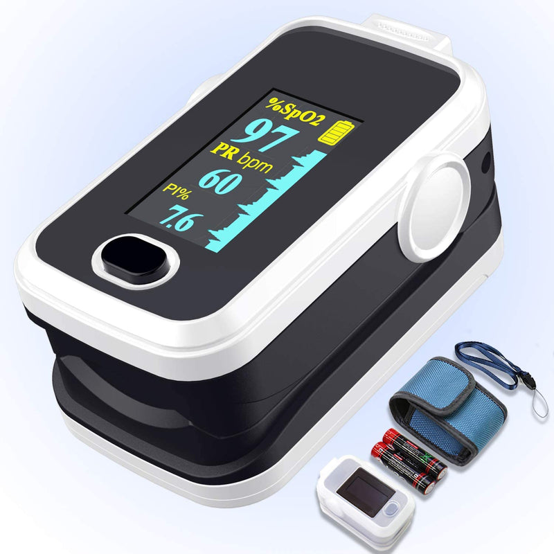 [Australia] - Pulse oximeter fingertip with Plethysmograph and Perfusion Index, Portable Blood Oxygen Saturation Monitor for Heart Rate and SpO2 Level, O2 Monitor Finger for Oxygen,Pulse Ox,Oximetro, (Black-White) 