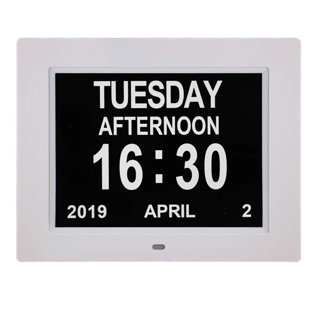 [Australia] - SSINI[12 Alarm Options] Digital Calendar Day Clock- 8" Large Screen Dementia Seniors Clock Display Non-Abbreviated Day & Month,Auto Dimmable for Seniors ,Alzheimer,Vision Impaired, Memory Loss White 