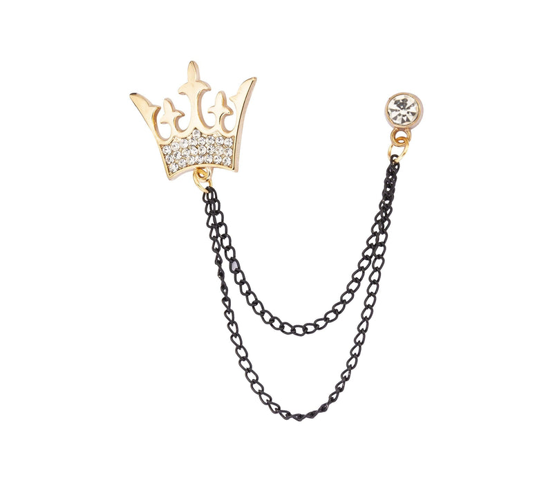 [Australia] - A N KINGPiiN Golden King Crown with Black Chain Lapel Pin Badge Gift Party Shirt Collar,Costume Pin Accessories for Men Brooch 