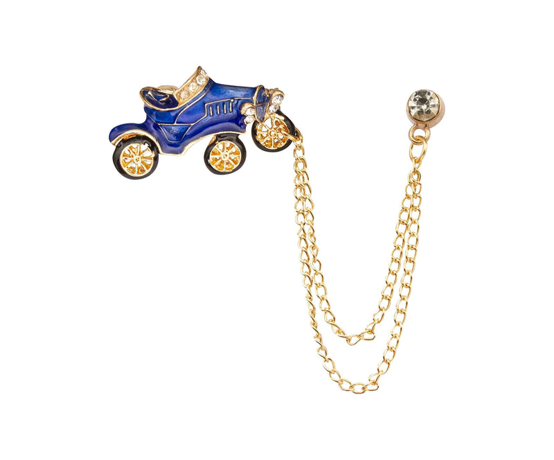 [Australia] - A N KINGPiiN Blue Vintage Car with Hanging Chain Lapel Pin Badge Gift Party Shirt Collar,Costume Pin Accessories for Men Brooch 