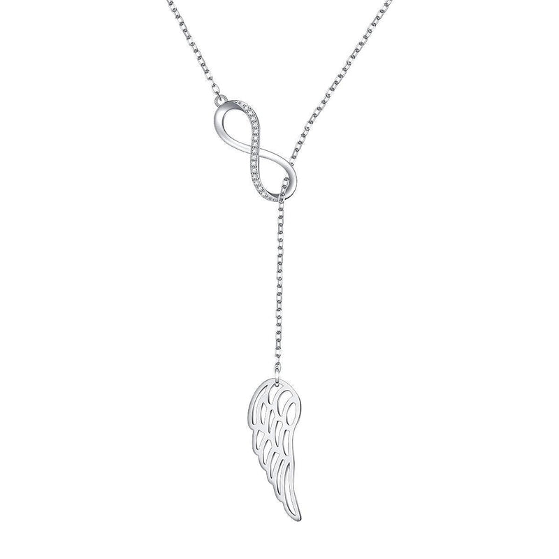 [Australia] - Angel Wing Necklaces 925 Sterling Silver Memorial Jewelry for Women Girls, Adjustable Silver Chain Birthday Christmas Commemorative Gifts Infinity Angel 