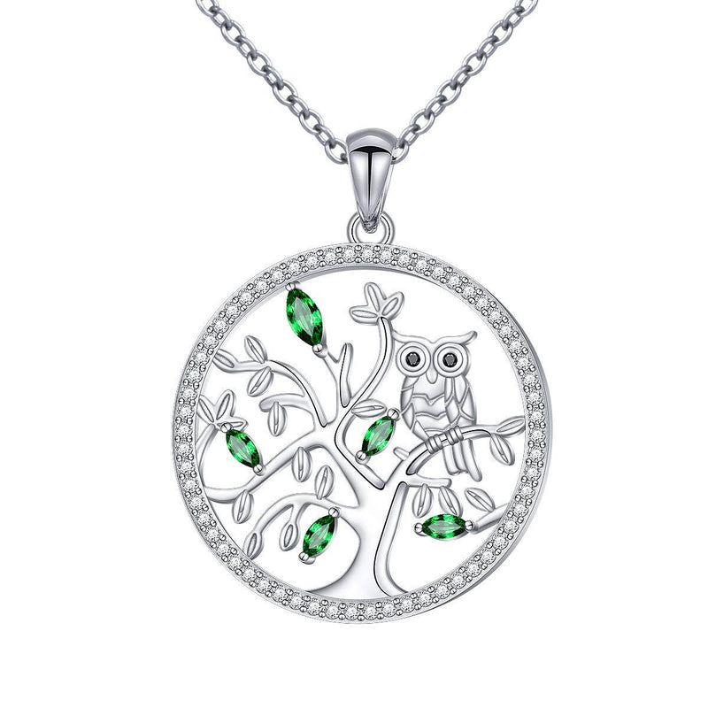 [Australia] - YinShan Sterling Silver Owl on The Branch/Tree of Life Pendant Necklace Owl Jewelry for Women Owl Lovers owl & tree of life 