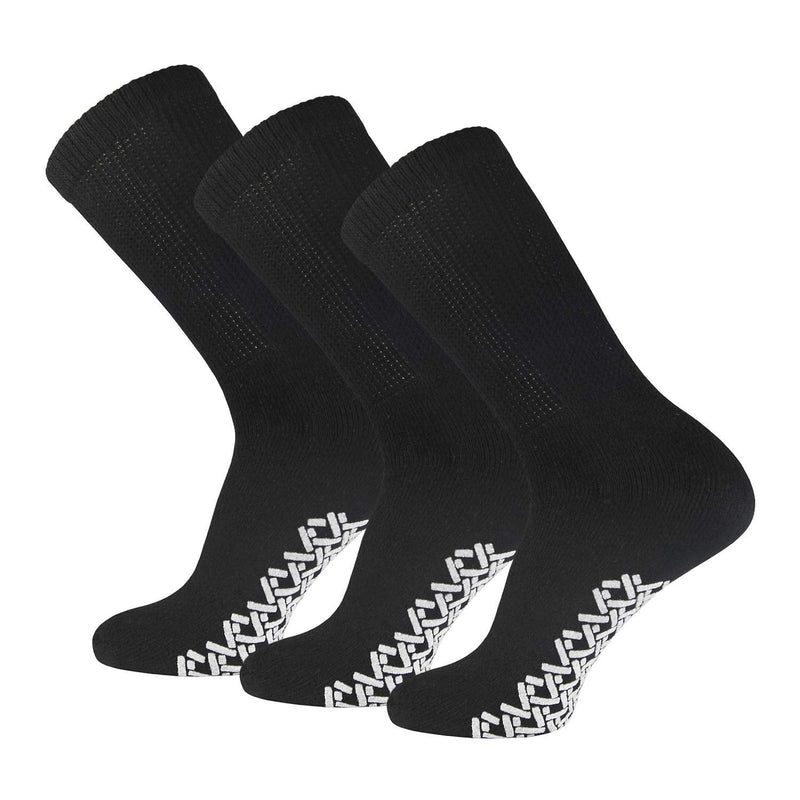 [Australia] - Non-Skid Diabetic Crew Socks, Non Binding Top Therapeutic Cotton Gripper Socks Black - 3 Pairs Medium: US Men 9-11.5/Women 11-13 