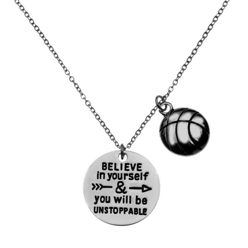 [Australia] - Sportybella Basketball Necklace, Basketball Believe in Yourself & You Will Be Unstoppable Jewelry, Basketball Gifts, Basketball Charm Necklace, for Female Basketball Players 