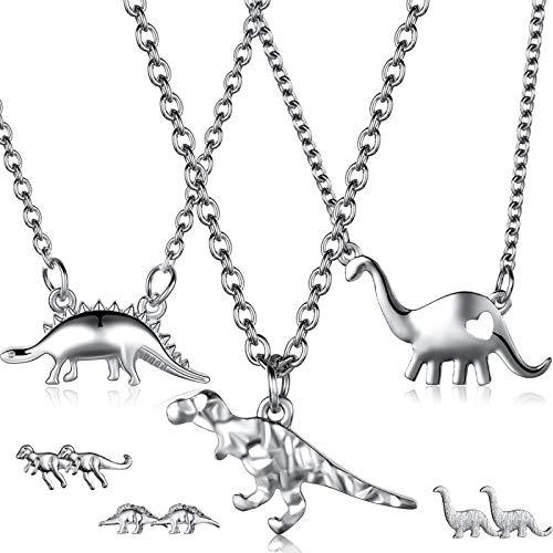 [Australia] - Christmas Dinosaur Jewelry Set, 3 Pieces Dinosaur Pendant Necklace and 3 Pairs Dinosaur Earrings 