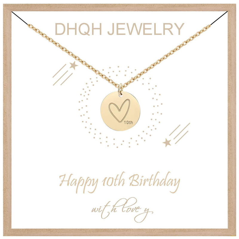 [Australia] - DHQH Birthday Gifts for Girls Necklace Gold Pendant Birthday Necklace Heart Necklace Teenage Girls Gifts Minimalist with Number 10th,15th,18th,20th 10gift 