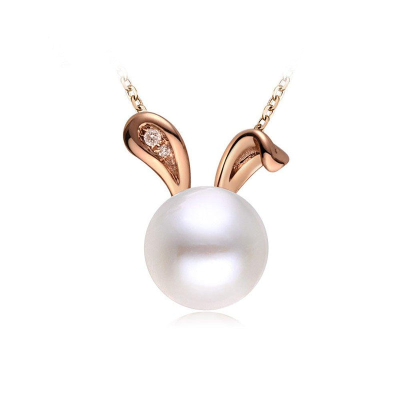 [Australia] - Freshwater Cultured Pearls Cute Animal Rabbit Pendant Delicate Jewelry S925 Sterling Silver Necklace Easter Valentine's Day Christmas for Girls Women - Rose Gold 