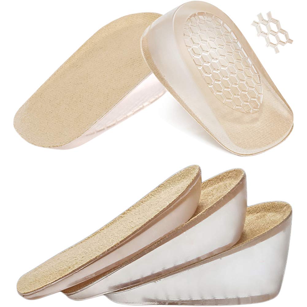 [Australia] - Ailaka 2 Pairs Gel Height Increase Insole, Invisible Heel Lift Inserts, Elastic Shock Absorption Pads 3 Heights for Men & Women Heel Height: 1.5cm Beige (2 Pair) 