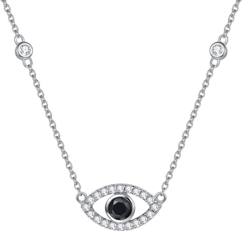 [Australia] - FANCIME Sterling Silver Evil Eye Necklace Earrings Bangle Cubic Zirconia Simulated Diamond Pendant Fine Jewelry Set for Women Girls Black CZ Necklace 