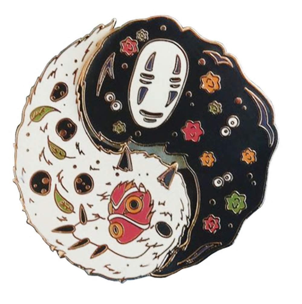 [Australia] - No Face Studio Ghibli Spirited Away Ying Yang Enamel Pin Japanese Ghost Fashion Accessory for Lapels, Denim Jackets, Hats, Bags, Dress Shirts, Black, Gold 