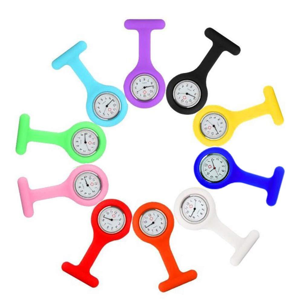 [Australia] - Fob Watches for Nurses, 10 Pcs/Set Clip on Nurse Watches for Women Men, Unisex Portable Silicone Clip-on Quartz Watches with Second Hand for Doctor 