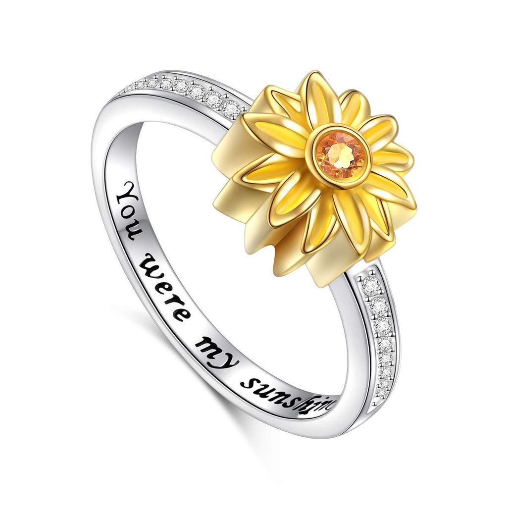 [Australia] - Sterling Silver Sunflower Engraved You Were My Sunshine Cremation Urn Ring for Ashes for Women 7 