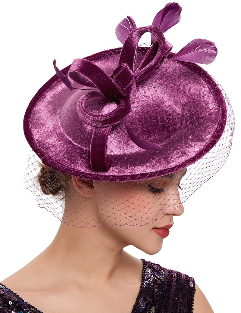 [Australia] - BABEYOND Tea Party Fascinator Kentucky Derby Hat Fascinator Cocktail Pillbox Hat Veil Headband Purple 
