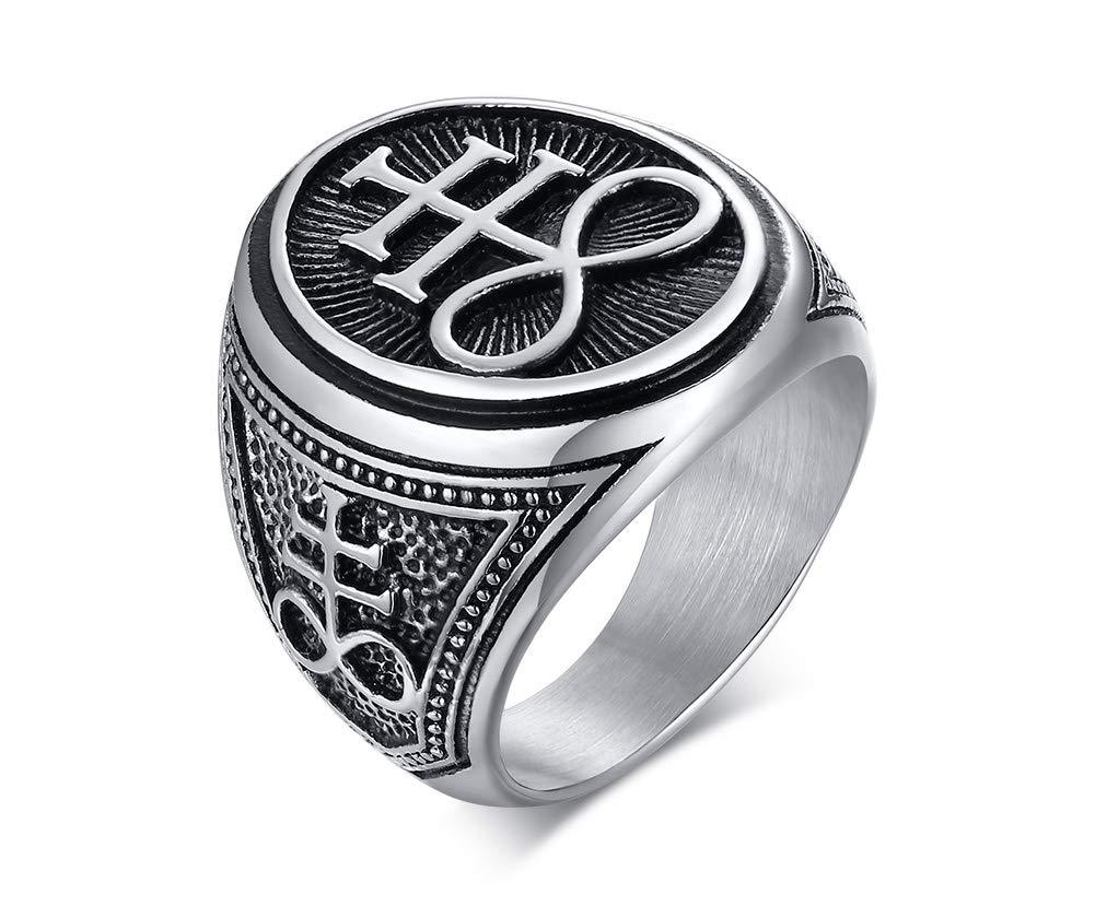 [Australia] - XUANPAI Retro Unisex Leviathan Cross Satanic Ring Brimstone Occult Symbol Signet Band 8 