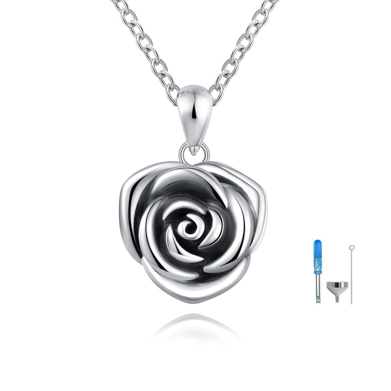 [Australia] - ACJFA Sterling Silver Rose Flower Cremation Urn Pendant Necklace Keepsake Ashes Memorial Jewelry for Women Oxidized 